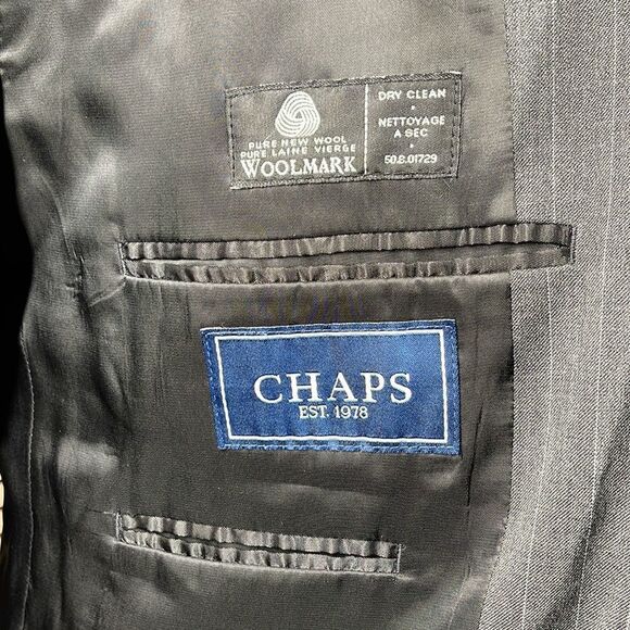 CHAPS Suit Jacket Mens 44L Gray Pinstripe Wool Two Button Sport Coat - Picture 10 of 14